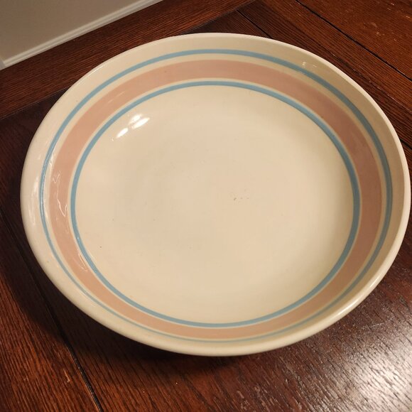 Vintage McCoy Pottery Stonecraft Serving Bowl from the Pink & Blue Stripe line